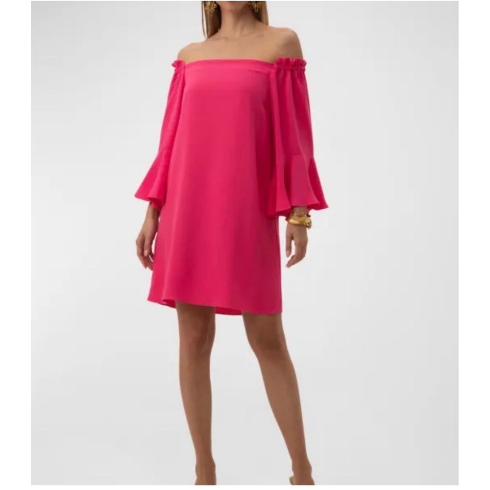 Trina Turk Knox Pink Off Shoulder Tiered Bell Sleeve Mini Dress Medium NWT